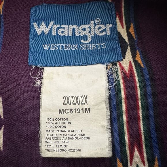 Vintage 90s Wrangler Brushpopper Southwestern Aztec Snap Front Western Shirt 2X - Picture 16 of 16